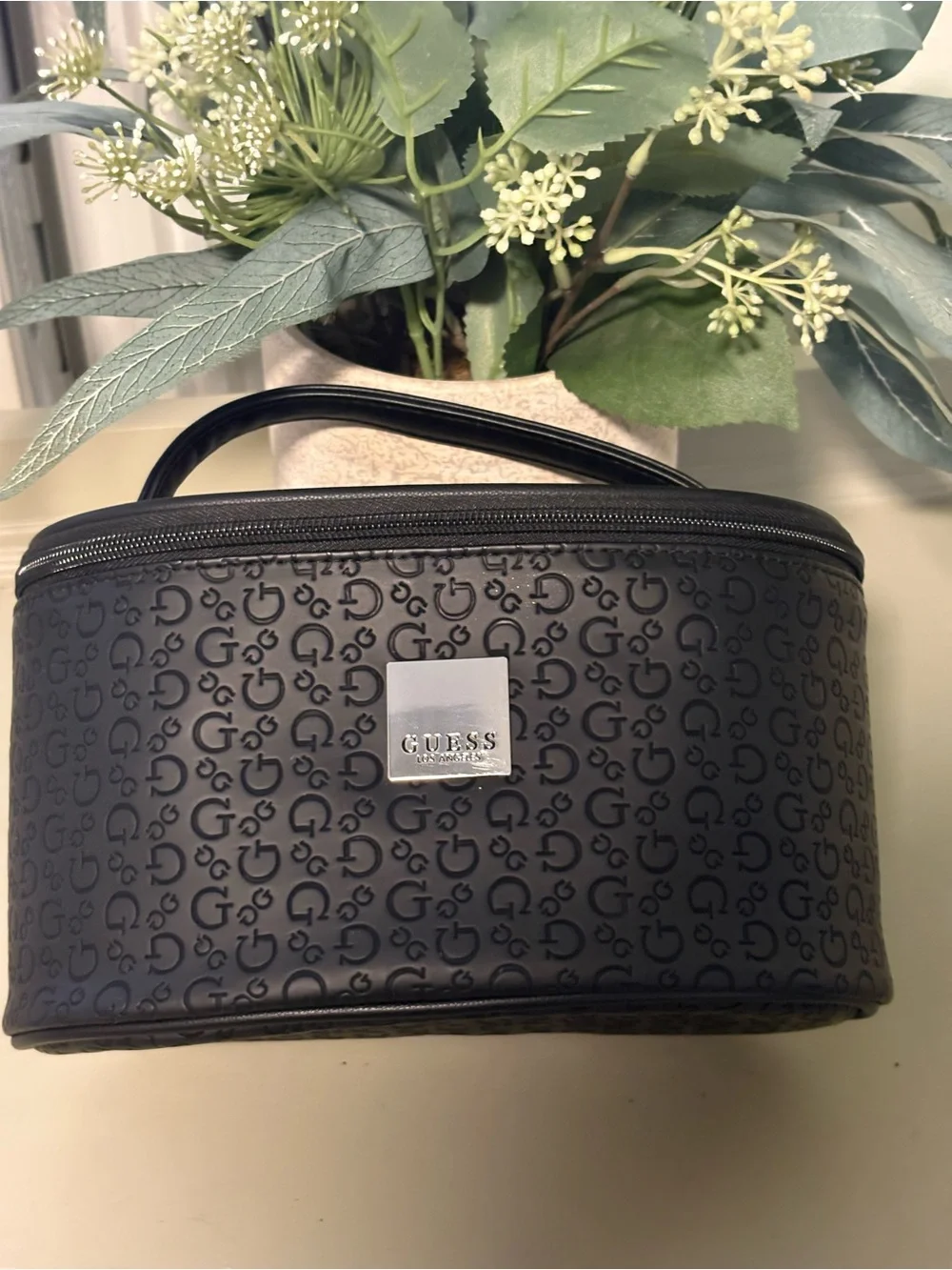 Guess Black Logo-Patterned Cosmetic Train Case